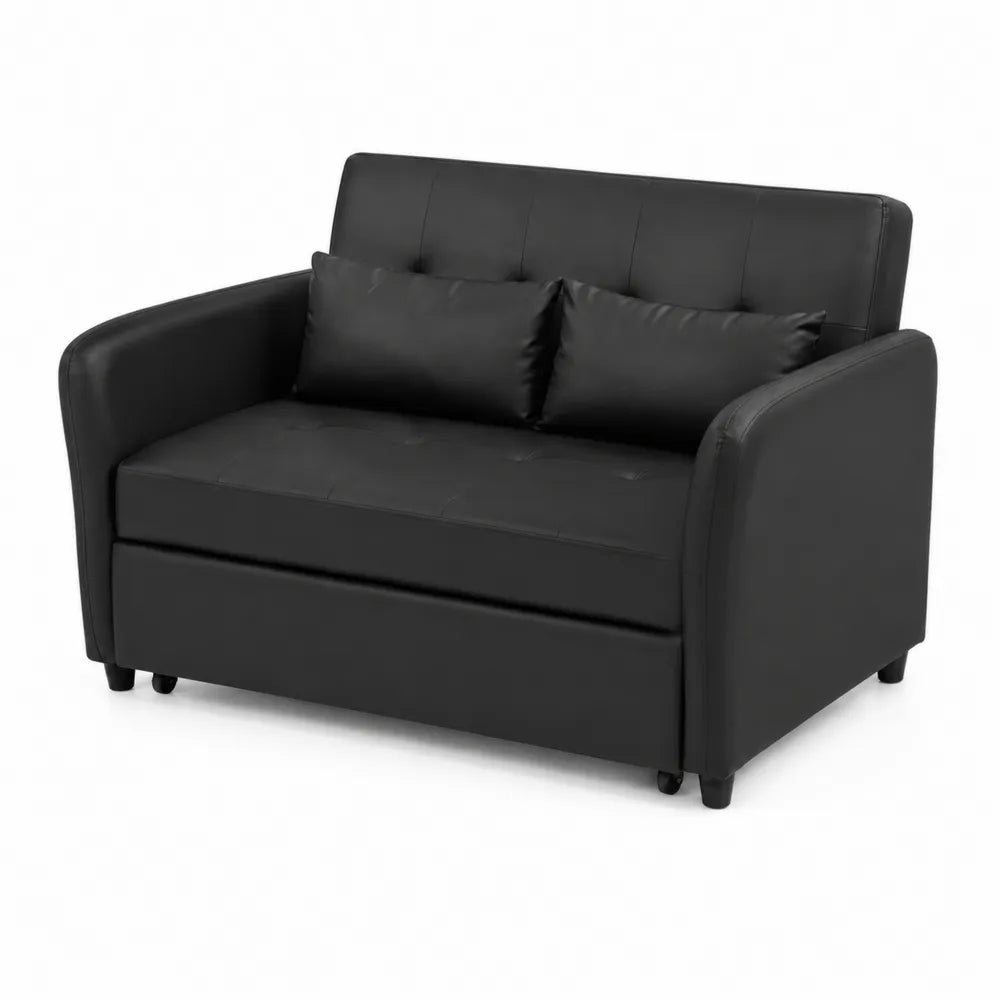 Czarna sofa dwuosobowa z ekoskóry