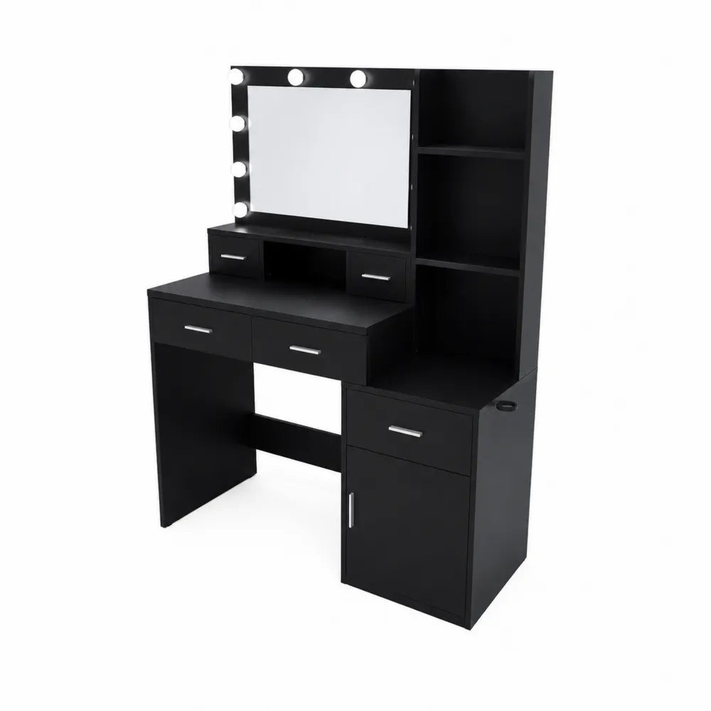 Toaletka Czarna z Lustrem i LED, MDF