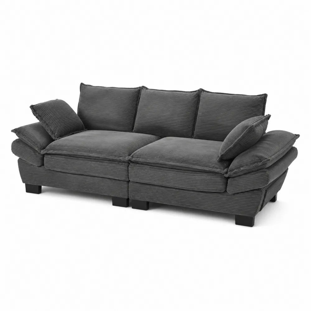 Sofa modułowa sztruksowa ciemnoszara z poduszkami