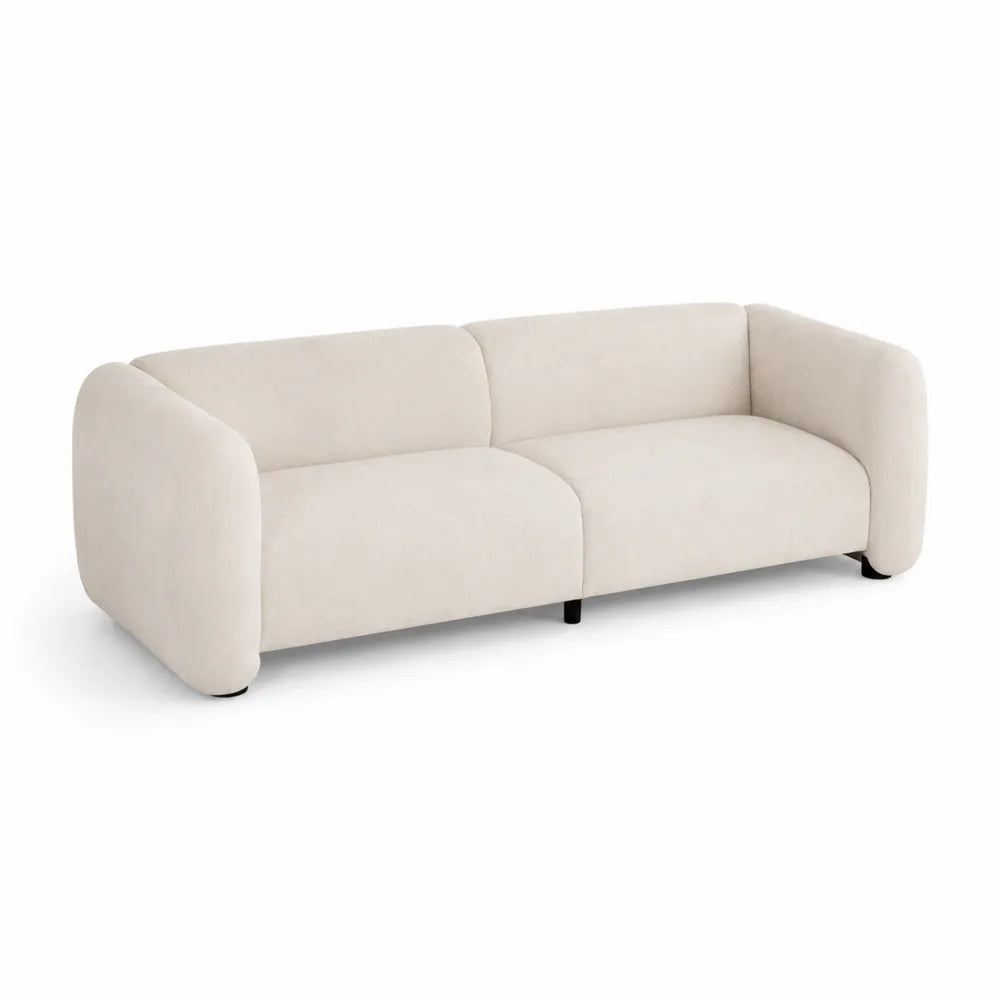 Sofa 3-osobowa z tkaniny poliestrowej kremowa