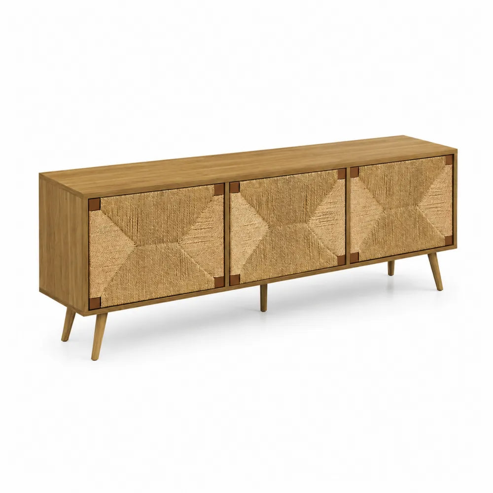Komoda drewniana z rattanowymi drzwiami 150 cm