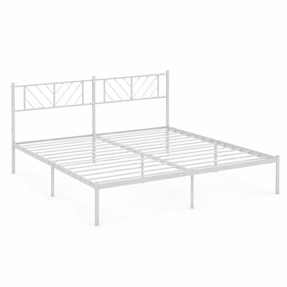 Łóżko metalowe z zagłówkiem białe 200x160 cm