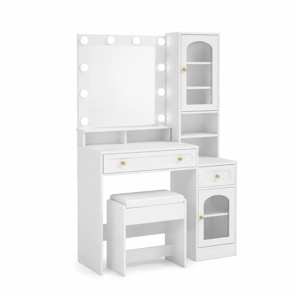Toaletka z lustrem LED i taboretem z MDF 140 cm