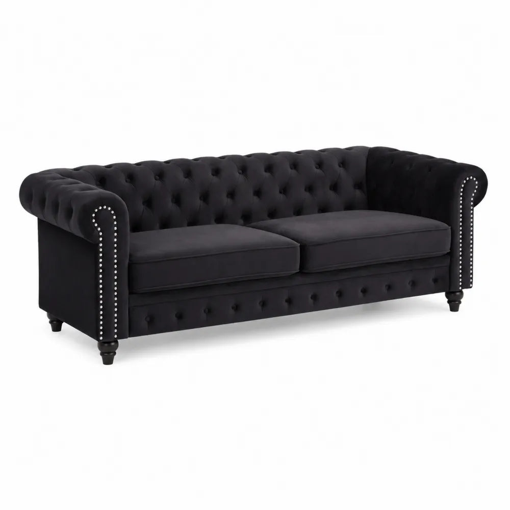 Aksamitna czarna sofa Chesterfield 230 cm