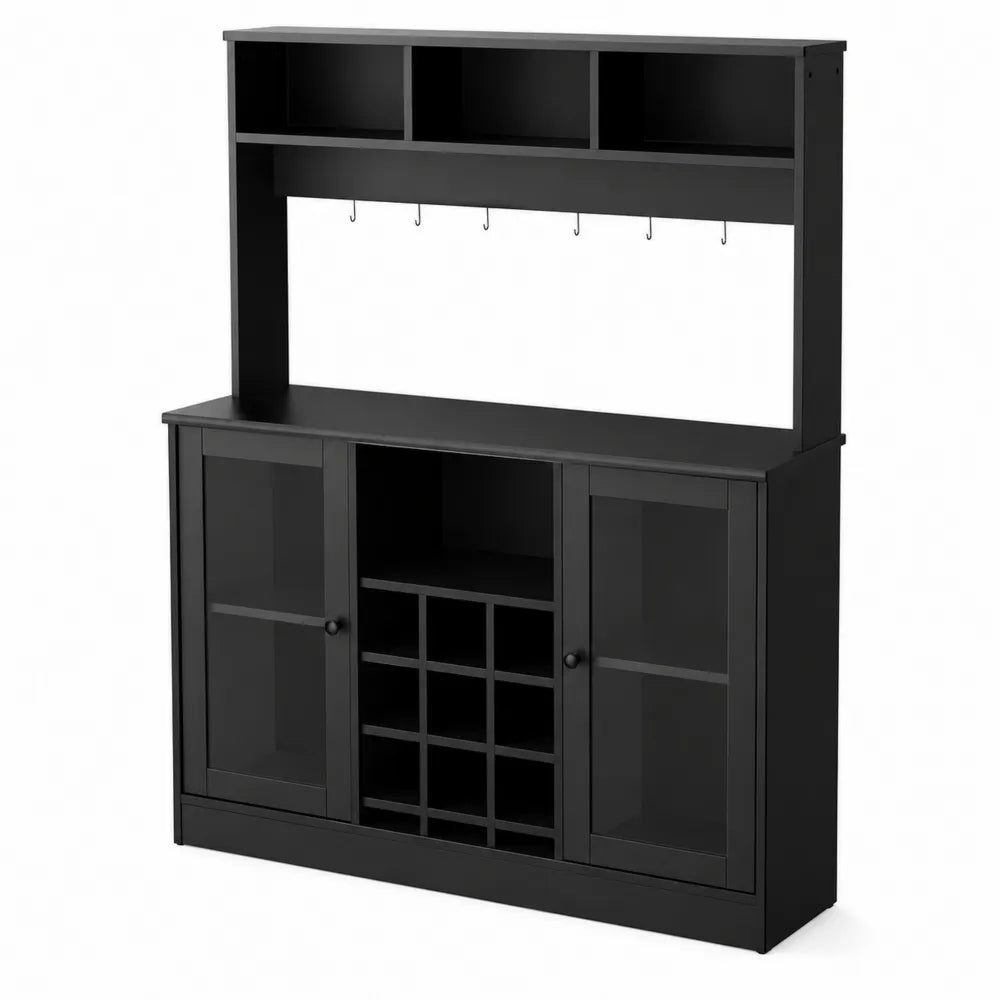 Czarny kredens z płyty MDF i szkła hartowanego 120x40x180 cm