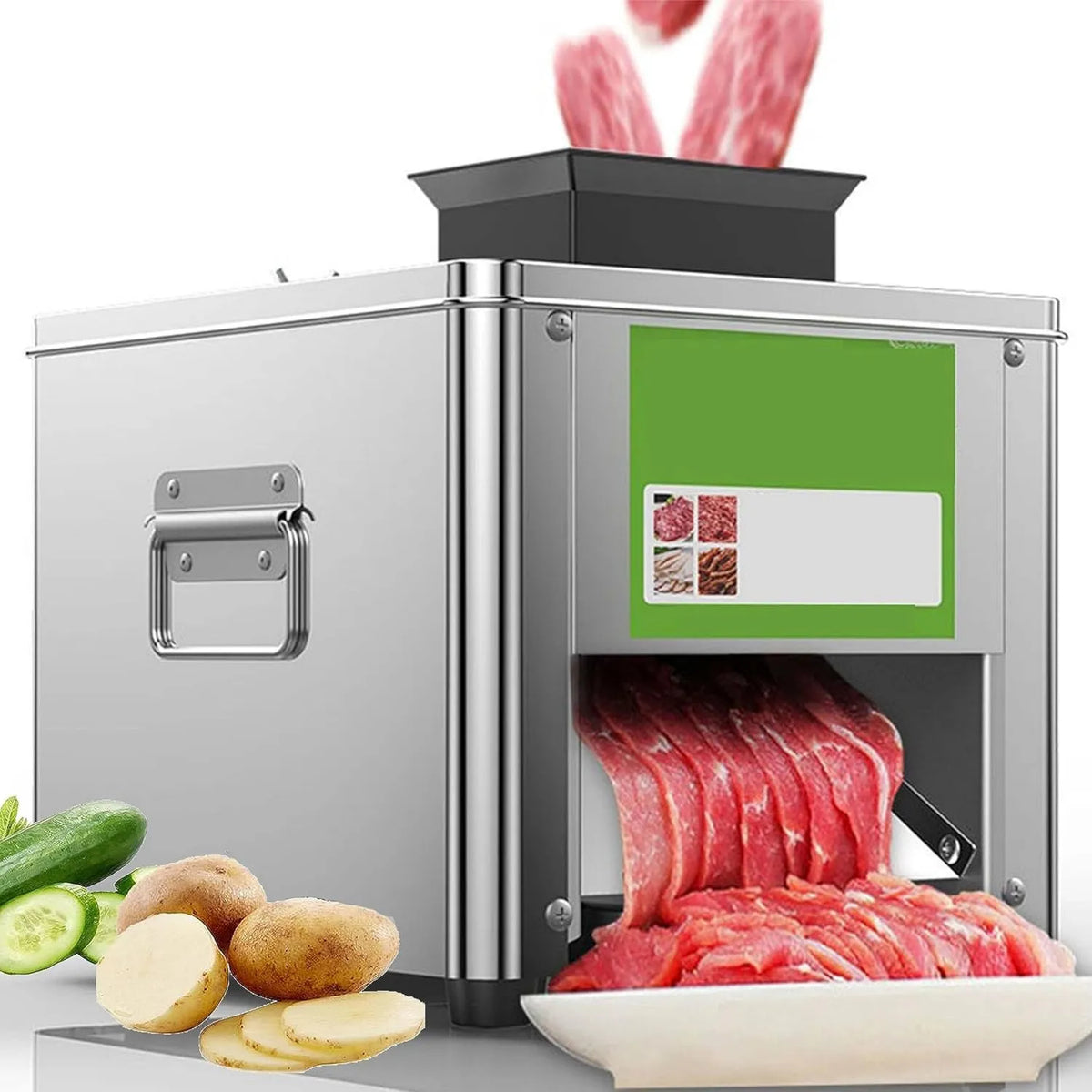 DPDZSW krajalnica, 330lb / H Elektryczny Band- Cut- Viand, Commercial Meat Cup, Commercial Vegetable Slicer 2 W 1, Blades gry łatwe do 330lb/H