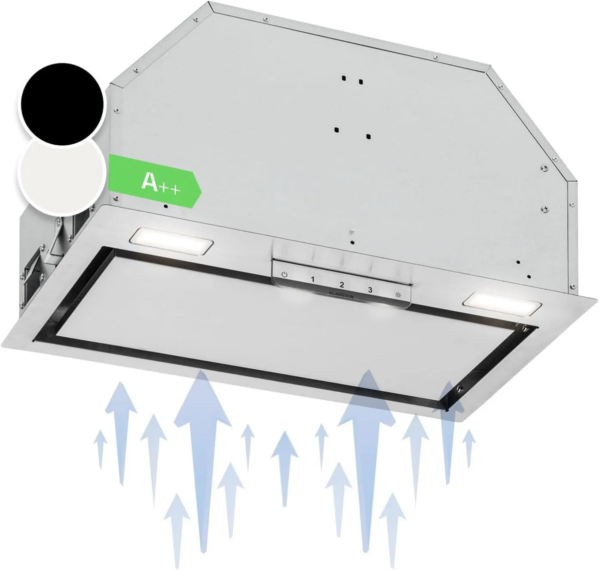 KLARSTEIN okap kuchenny, 90 cm, 369 m3 / h, odwracalny, dotykowy, wyciszony, 90 cm Kuchnia z lampkami LED, Potężny przepływ powietrza m3/h