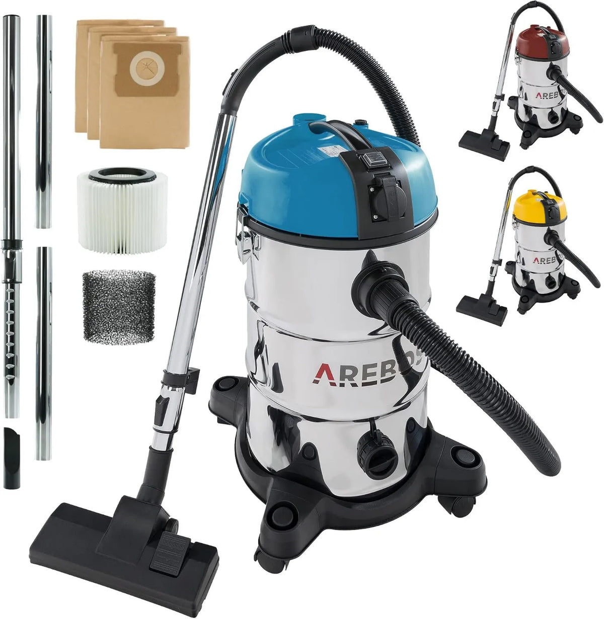 AREBOS, Odkurzacz, 30 l, 1300 W, 5in1, przemysłowy, stal nierdzewna, niebieski 5en1