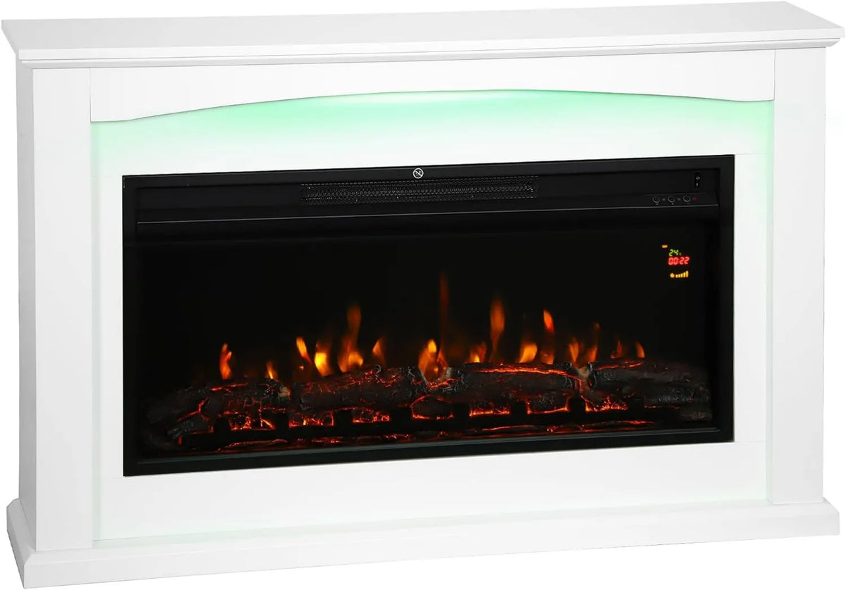 HOMCOM kominek elektryczny, 1000 W / 2000 W minutnik, Fałszywy Dekoracyjny Kominek z Płomień, Elektryczny Ogień Efekt płomienia 5 Jasności Biały, Do 30 m², Termostat 1000 W/2000 W