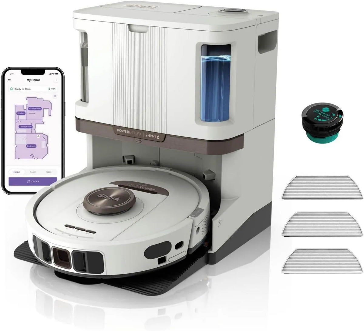 Shark robot sprzątający, Odkurzacz RV2800ZEEUWH, dotyk, WiFi, efekt 3D, 1 wkład antyzapachowy, taca do 60 dni, 4 wkładki antybakteryjne, nawigacja 3D LiDAR