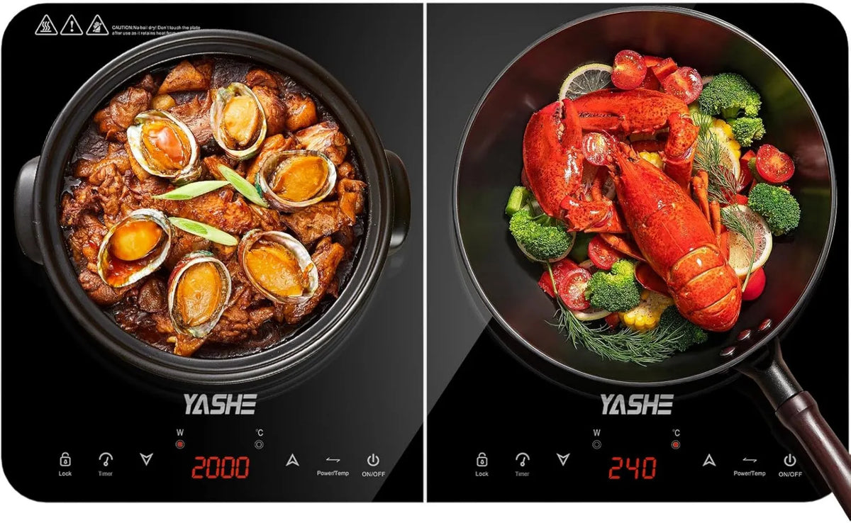 Płyta indukcyjna, 3500 W, 10 poziomów, timer, YASHE Płyta indukcyjna, podwójna płyta indukcyjna, moc 10 W i 10 poziomów temperatury, 4-godzinny timer