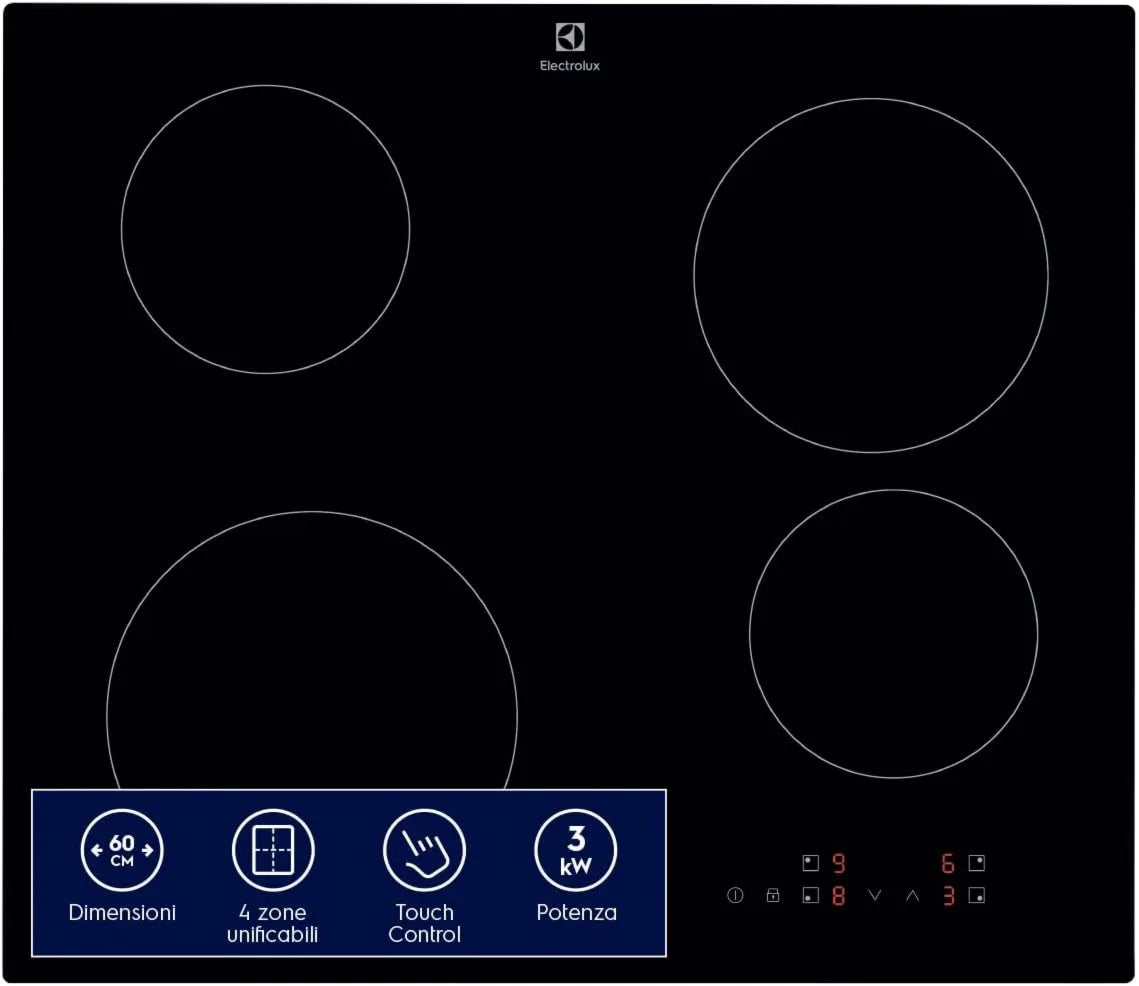 Electrolux płyta grzewcza, Sterowanie elektroluksem SliderTouch, 300 Seria Induction Cooking Tray 4 built- w świetle, 60 cm, 590 x 520 mm EIB60424CK, czarny