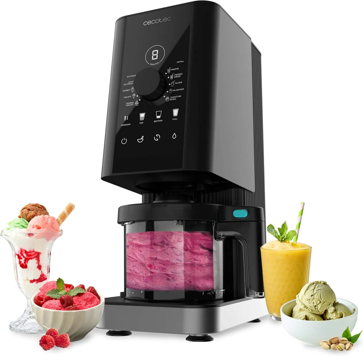 Cecotec, Ice, Ice and Sorbet maszyna, 1, 35 l, 700 W, 10 programów, dotyk, drewno