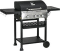 Outsunny grill gazowy, 80 kg, 10 kg, funkcja grilla, grill ze stali nierdzewnej, z bocznym palnikiem, rusztem do grillowania, otwieraczem do butelek