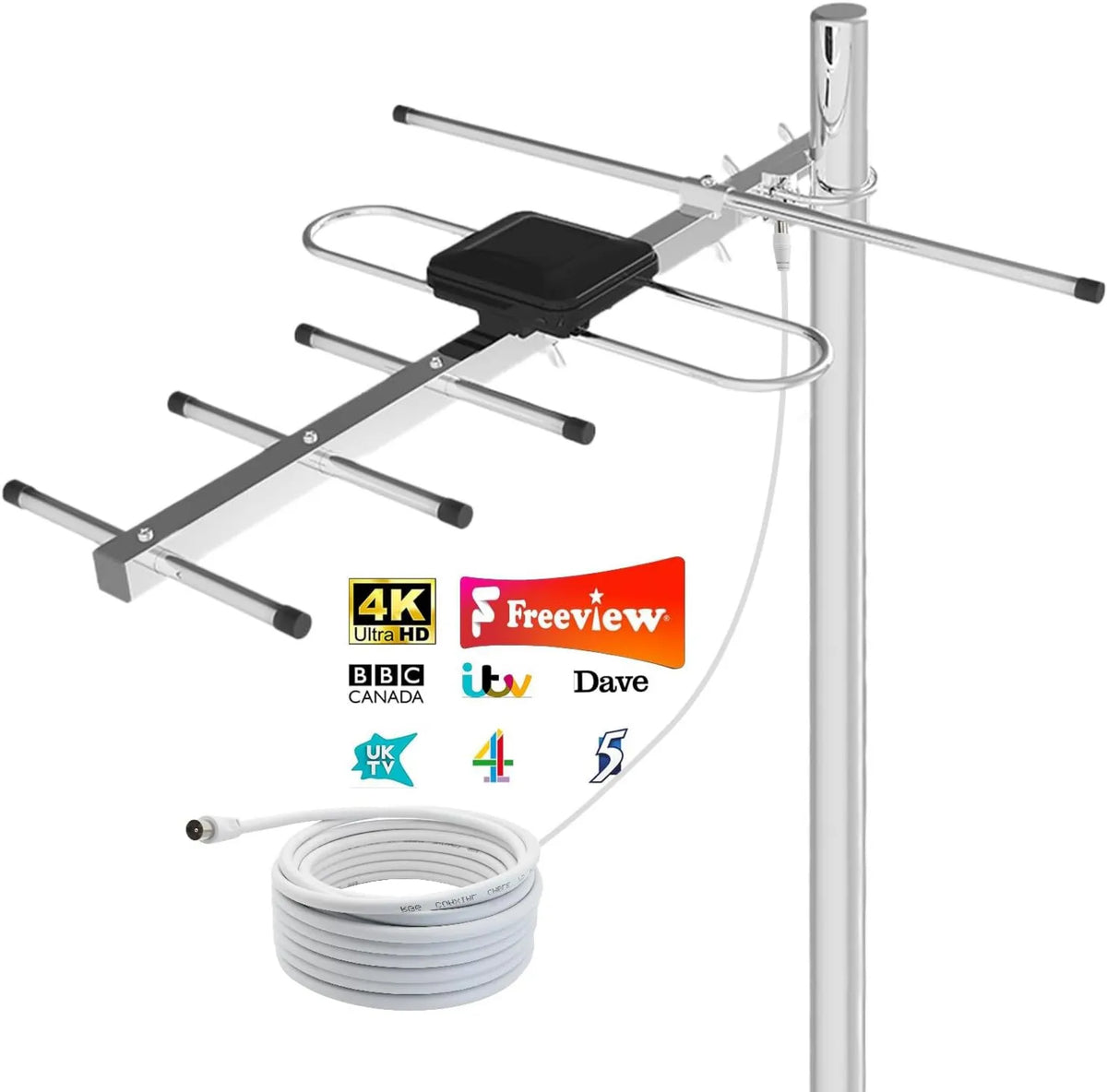 SZKALAK, Smart TV K- FR- 608- 260521, TV, 4K UHD, do użytku na zewnątrz, Antenna TNT HD 4K Rake Long Range, cyfrowy Anti-Intemper TV Antenna z kablowym K-FR-608-260521