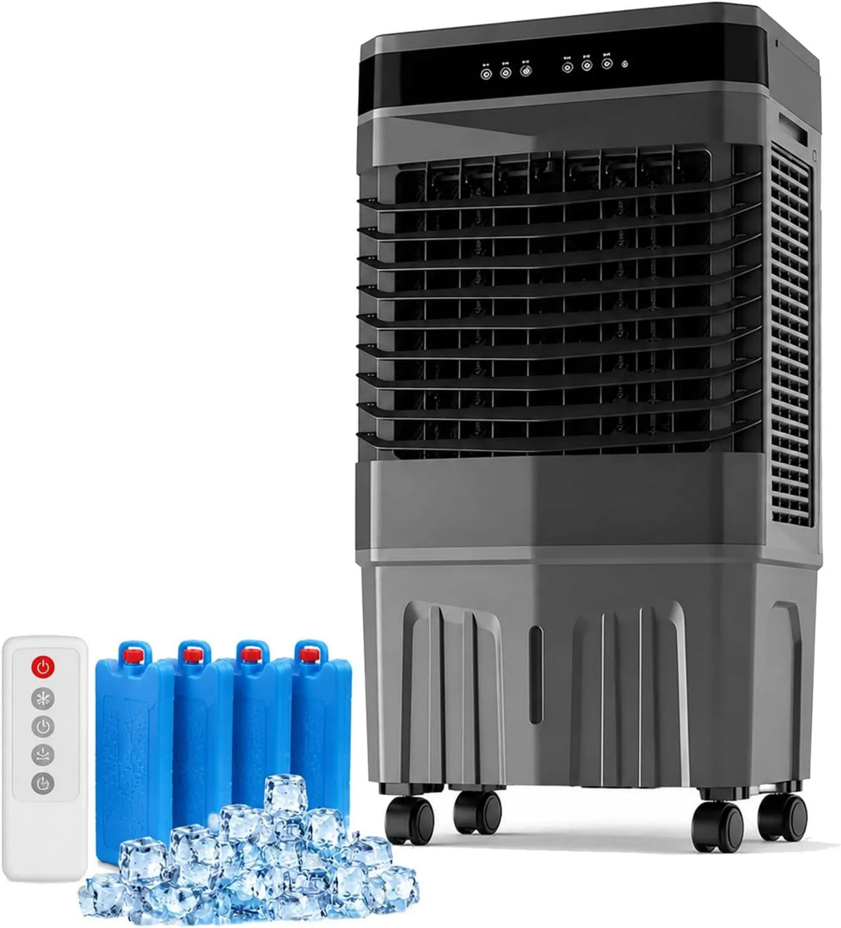 YLLSMGS klimatyzator przenośny, Klimatyzator, 50 l, 150 W, zegar, przemysłowy, 3 prędkości, oscylacja, 8 H i 4 Kryształy lodu do użytku, odświeżacz powietrza