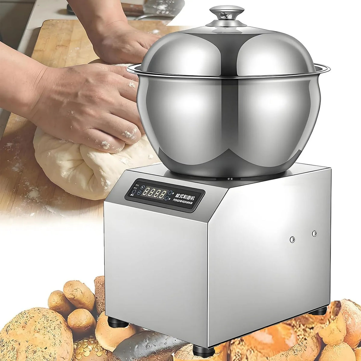 HuanEssentric maszynka do makaronu, Duża pojemność, Idealny dla piekarni, restauracji i pizzerii, Profesjonalne elektryczne 2200 W w stali nierdzewnej 5 kg, 5 / 8 kg, Sterowanie