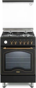 De'Longhi kuchenka z piekarnikiem, Z 'Longhi Gaz płyta grzewcza elektrycznym, 60 cm, klasa energii E, grill, odlewane żelazko, czarny, 1 podwójna korona, Easyteam, De' Longhi PEMA 664 CLSG