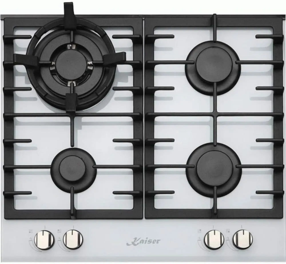 Płyta gazowa, 3,8 kW, 60 cm, Kaiser CHEF luksusowa biała płyta kuchenna 60 cm, gazowa na białym szkle, płyta gazowa do zabudowy