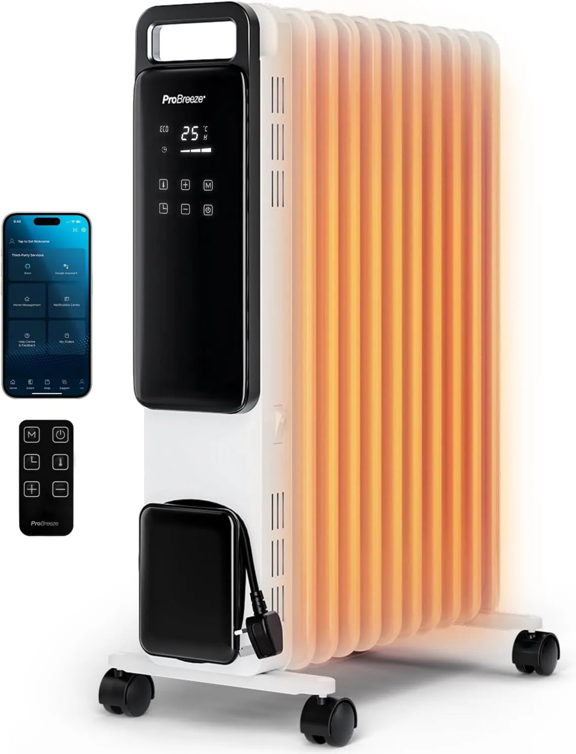 Pro Breeze grzejnik elektryczny, Elektryczny grzejnik 24H, 2500 W, licznik, termostat, Via App sterowanie