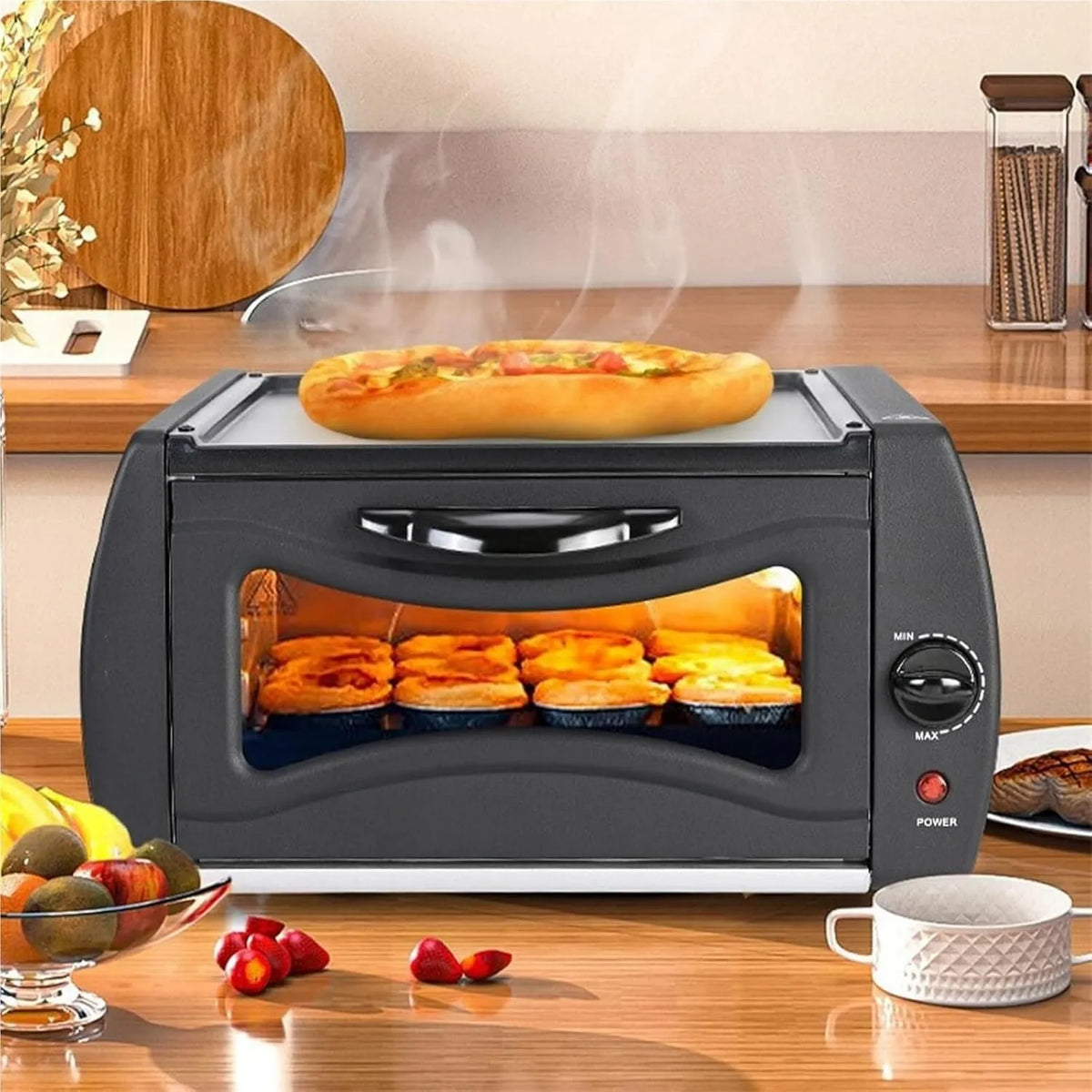 XGHDPBM, Elektryczny piec do pizzy, 15 l, 50 do 400°C, grill, grill z dyskiem i szczypce