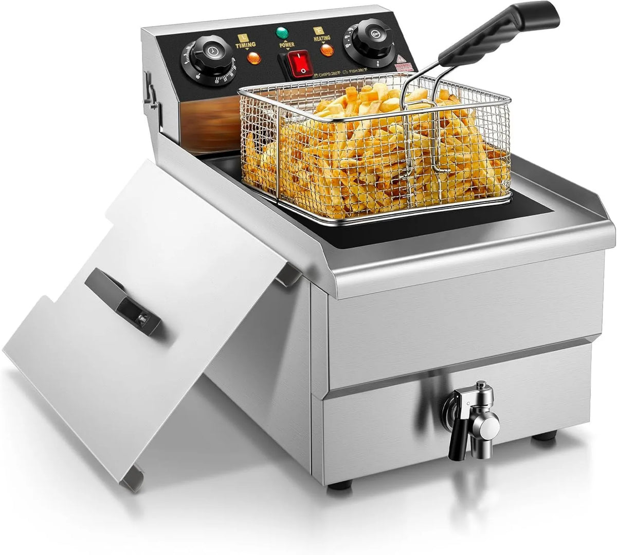 FOHERE, Dla restauracji i kuchni, FOURE 11 l elektryczny Frymaker z zaworu Vidange, 3000 W Profesjonalny Frymaker z koszykiem i pokrywą, minutnik