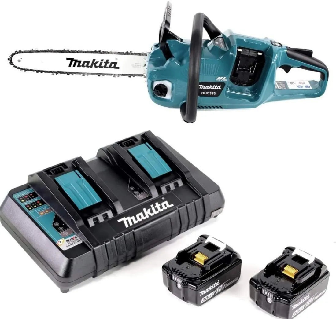 Makita PF2 DUC 353 pilarka łańcuchowa, 3,0 Ah, 35 cm, silnik bezszczotkowy, zasilanie akumulatorowe, akumulatorowa piła łańcuchowa 36 V, 2 x 18