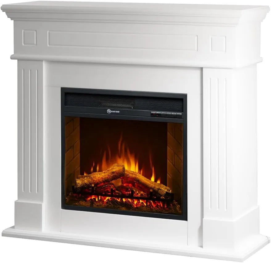 Divina Fire kominek elektryczny, L110 P25 Elektryczny kominek Podłoga kominek CAMBRIDGE w drewnie Biały L110 x P25 x H95