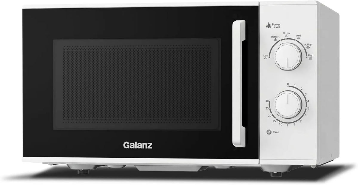 Galanz kuchenka mikrofalowa, 25 l, 900 W, zwrotna, rozmrażanie, biały, 2 przyciski obrotowe do łatwego użytkowania, 6 poziomów mocy z funkcją