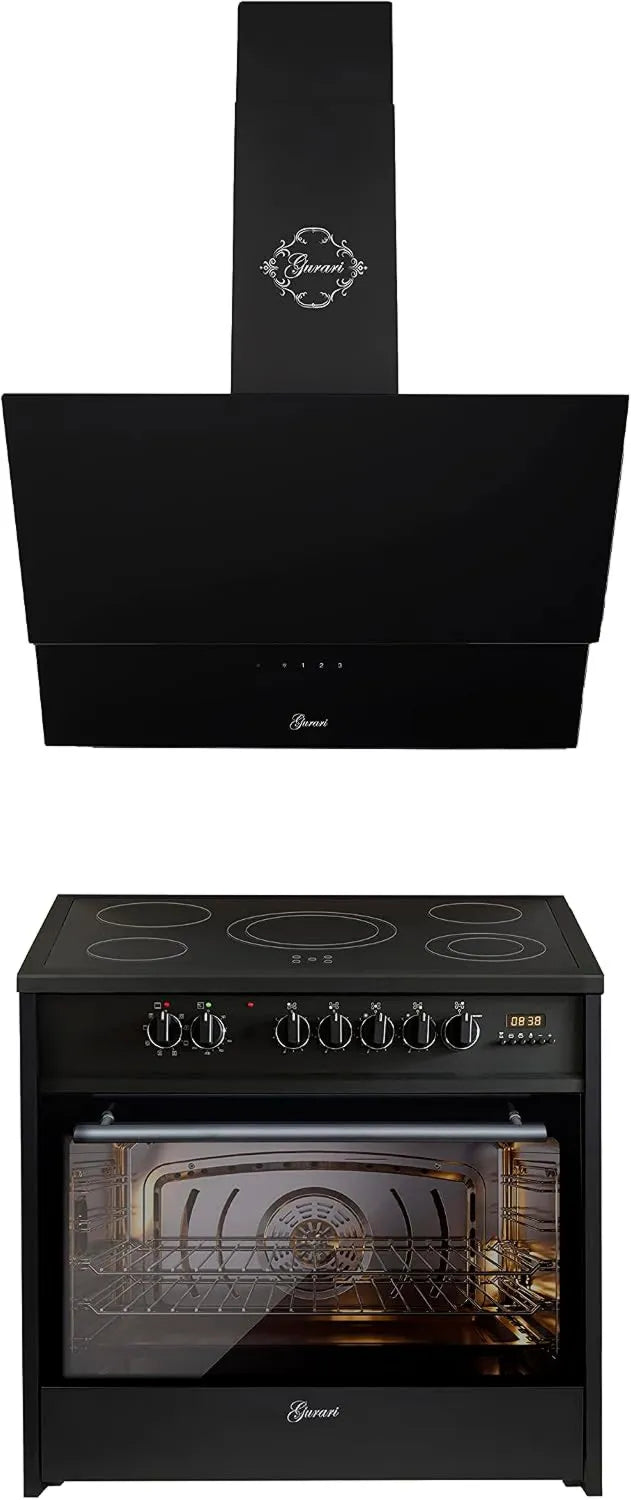 E 912 D 268 piekarnik elektryczny, 1000 m³/h, 121 l, 90 cm, GURARI Kuchenka elektryczna GCH BL + GCH 9 BL Prime, okap kuchenny 90 cm