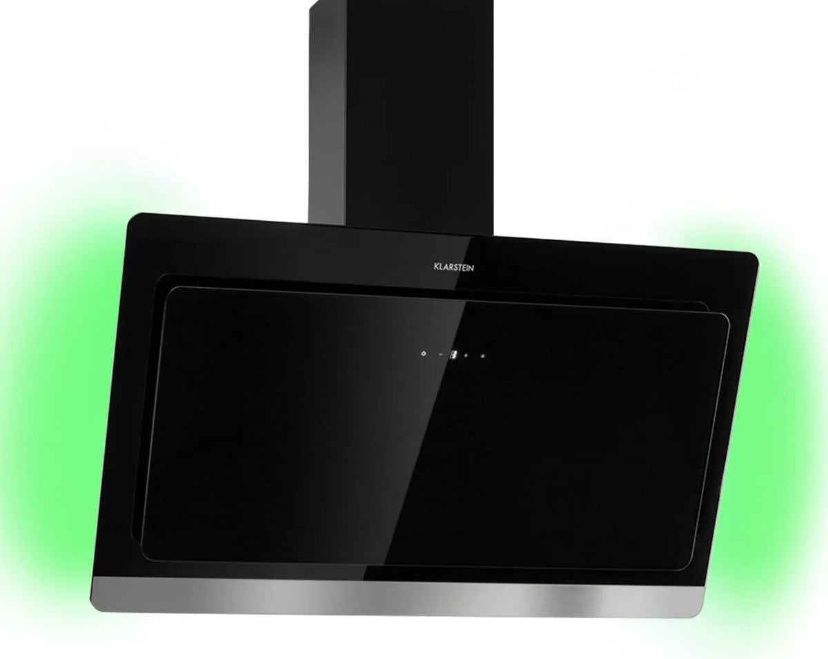 KLARSTEIN okap kuchenny, 90 cm, 585 m3 / h, klasa energetyczna A, pochylona, cicha, kuchnia 90 cm z lampkami LED RGB m3/h