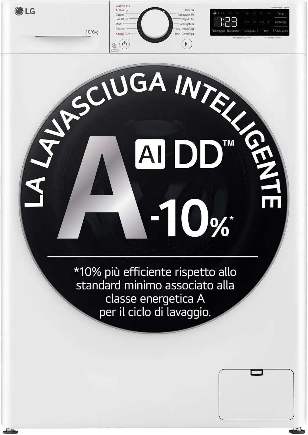 LG pralko-suszarka, D4R5010TSWS TurboWash360 Pralka, 6 kg, klasa energetyczna D, Inwerter, para, AI DD myjka 10, 1400 obrotów, Mysz i, Pralka