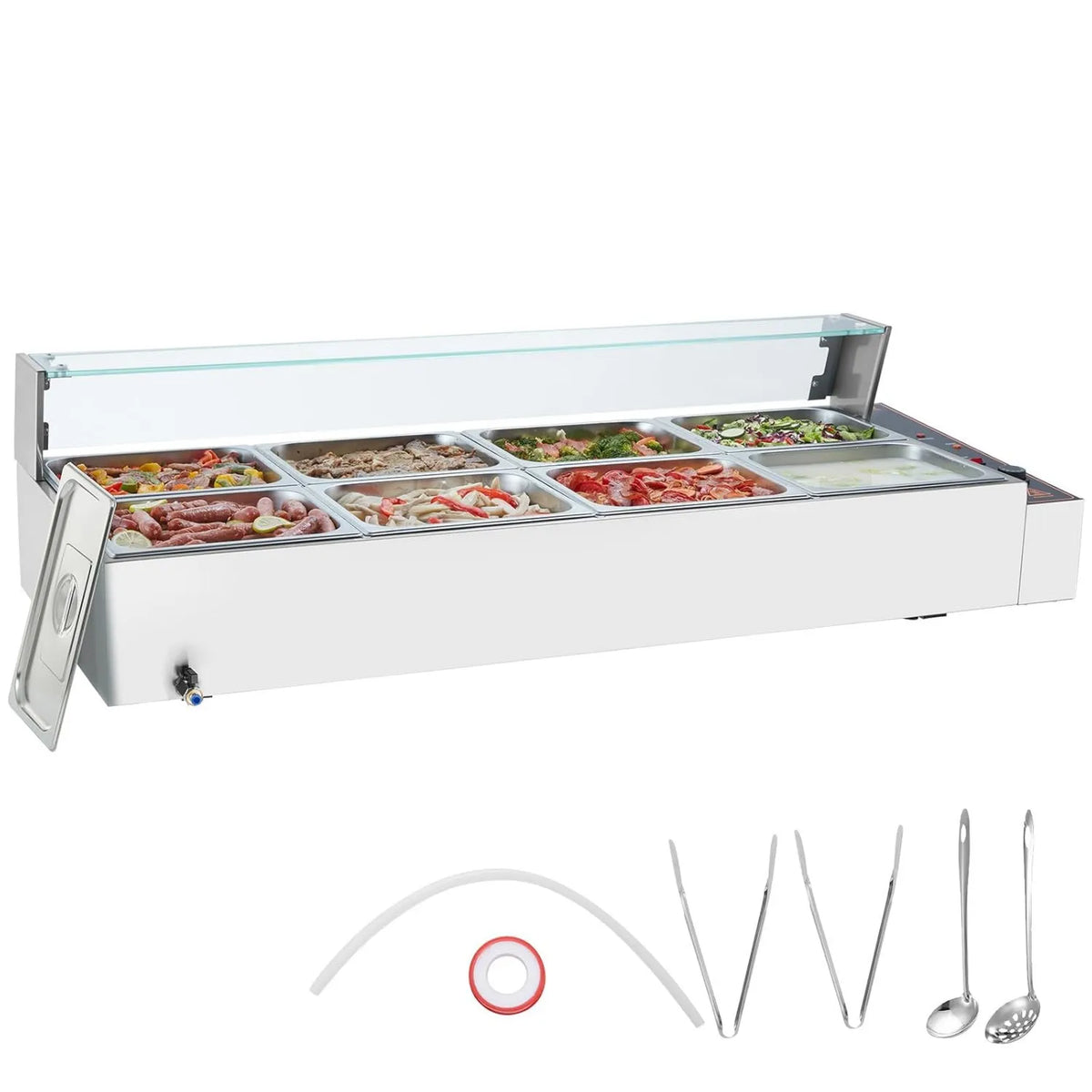 VEVOR, Szkło ekran, stal nierdzewna gorąco bocznica, 8-bańkowy płaski grzejnik, 7.6 l, 1700 W elektryczny łaźnia, regulowana temperatura 30- 85°C