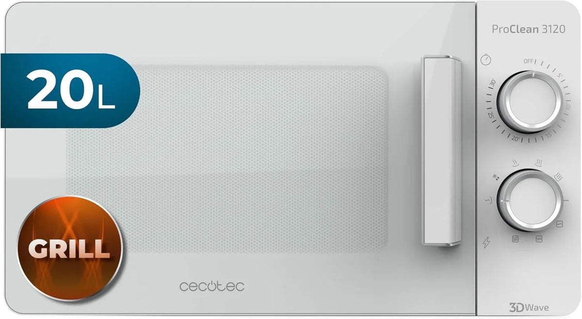 Cecotec kuchenka mikrofalowa, 3DWave Ready2Clean Microwave, 20 l, 700 / 800 W, grill, mikrofalówka, 30 Minut, 6 poziomów, Ready2Clean Coating
