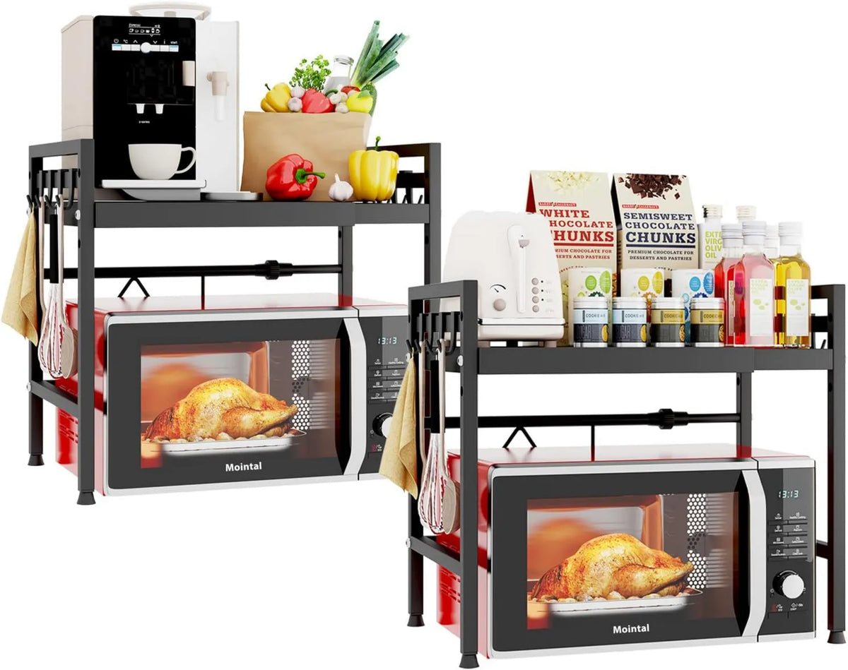 Mointal, Kuchenka mikrofalowa, Metal Kitchen Holder do przechowywania w liczniku, Czarny, Zestaw 2 Półek do Microwves