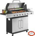 Outsunny grill gazowy, 18,6 kW, 1 palników, funkcja grilla, bocznym palnikiem, rusztem z żeliwa, bocznymi stolikami i szafką