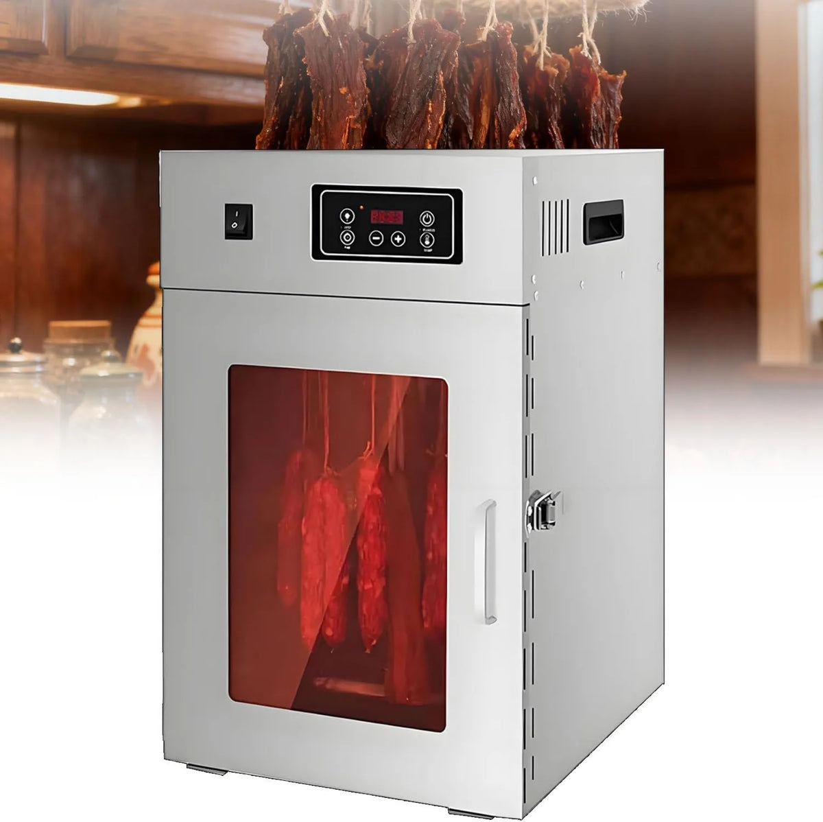 WTRYRN suszarka do żywności, suszone mięso, bekon, stal nierdzewna 360 ° dehydrater, profesjonalny dehydrater żywności z 24-godzinnym zegarem, 30- 90°C