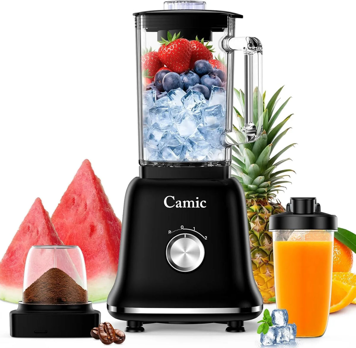 Camic blender kielichowy, Mikser Impulse / 2, 1, 6 l, 1200 W, 400 ml Kubek podróżny i 200 ml Puchar kruszenia Impulsion/2