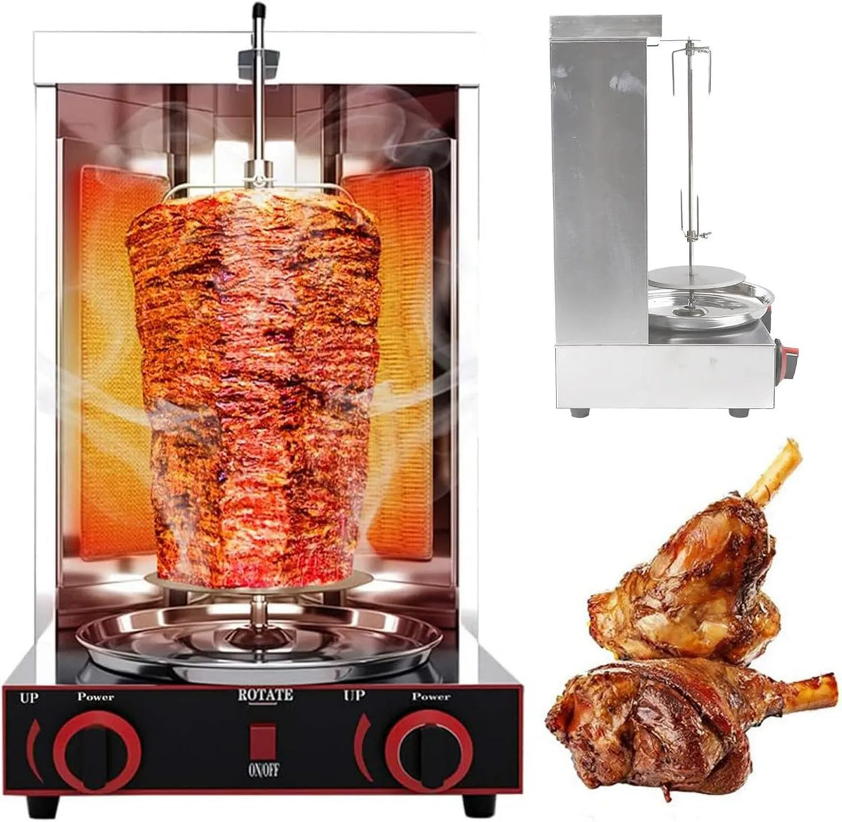 Grill gazowy, 2 palniki, funkcja grilla, Maszyna do shawarmy, maszyna do kebaba Doner, grill gazowy z rożnem, do użytku komercyjnego i domowego